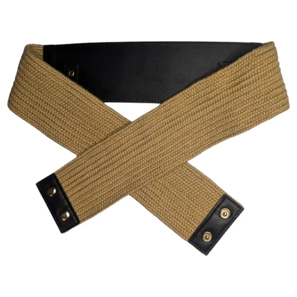 Women's NWOT Torrid Black Faux Leather & Tan Straw Stretch Belt, XL / Torrid 1